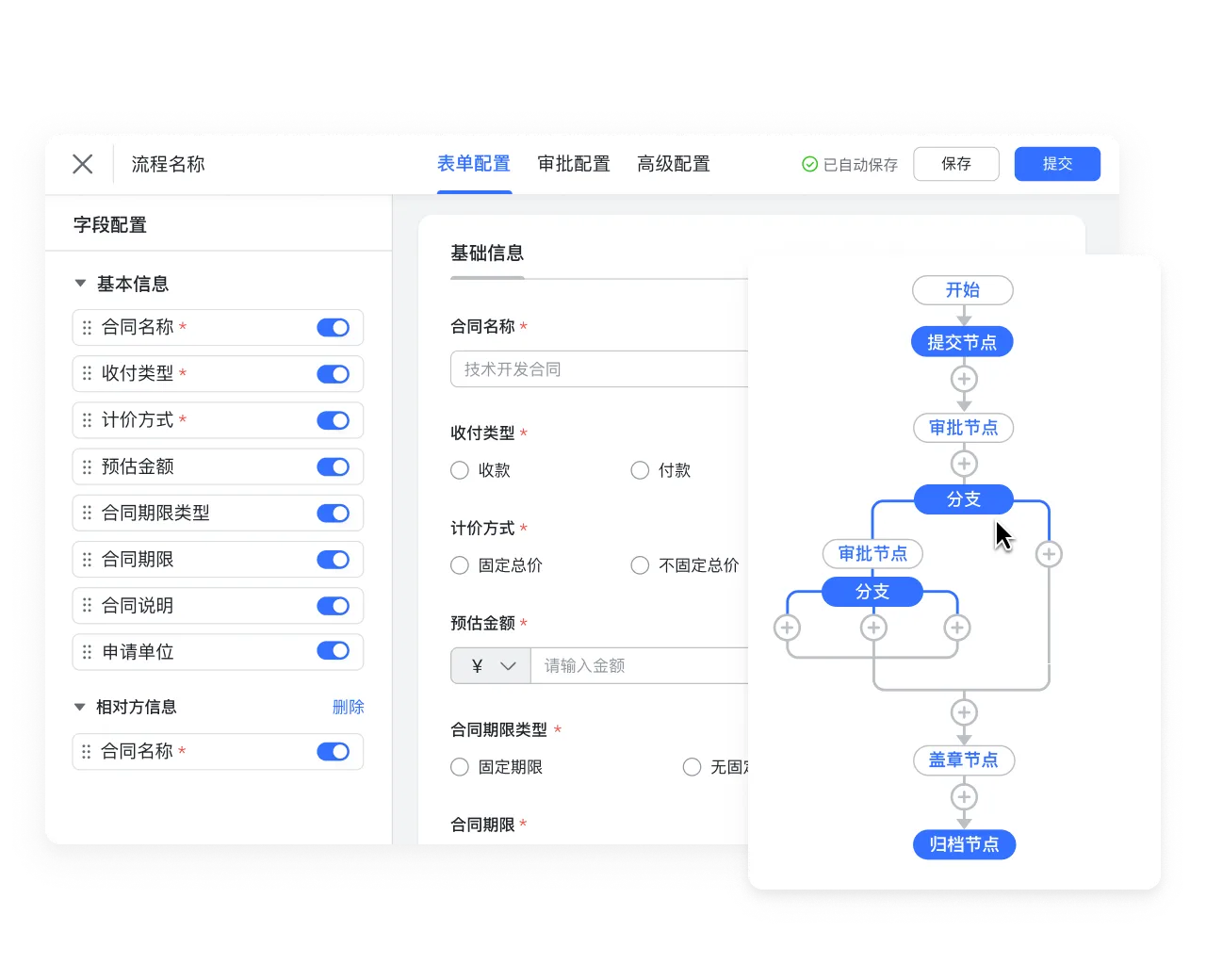 自定义表单及字段，灵活配置